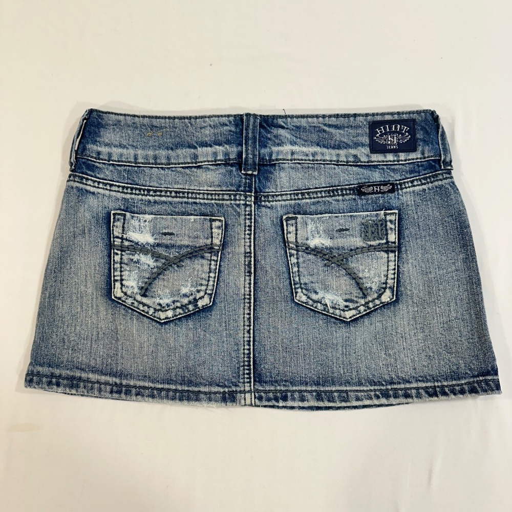 Hint Jeans Distressed Denim Mini Skirt Women 1 Blue Y2K Low Rise Wing Pockets